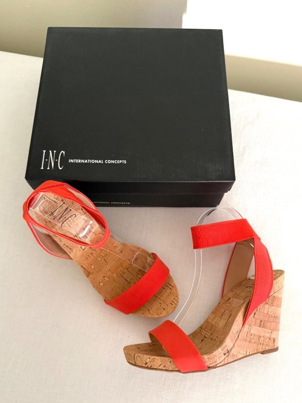 I.N.C. LeaniRap Womens 8 Tangerine Cork Wedge Sandals New with Box